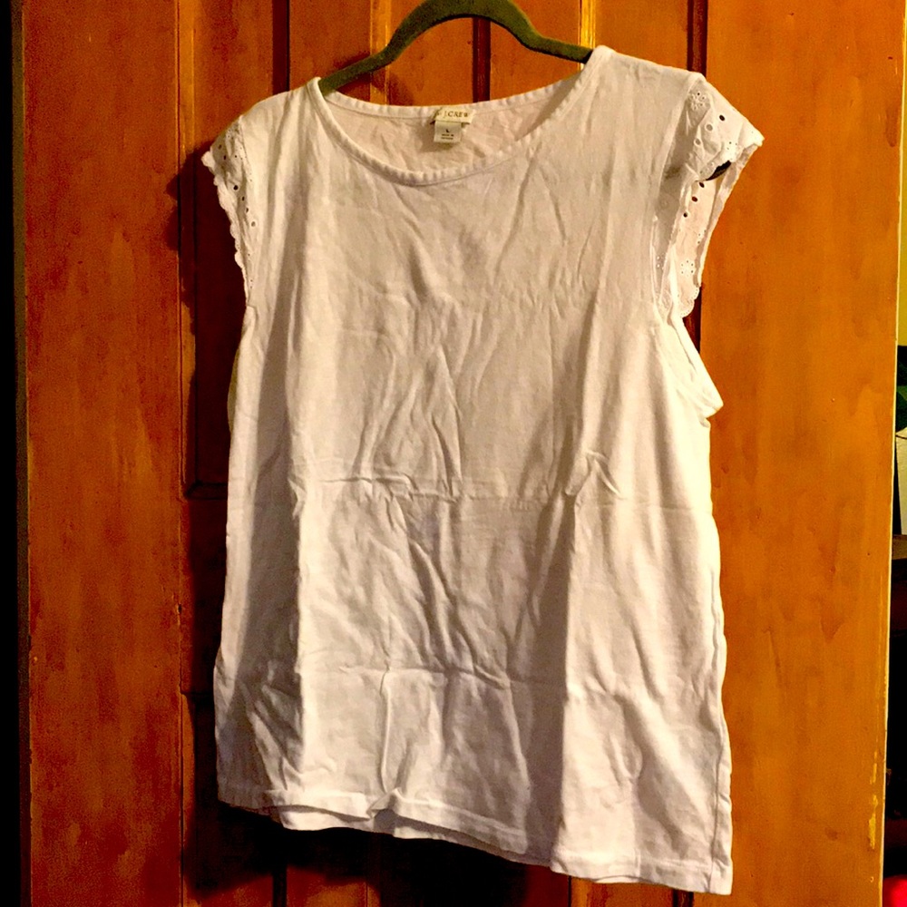 J Crew Factory, size Large, eyelet cap sleeve tee, white
